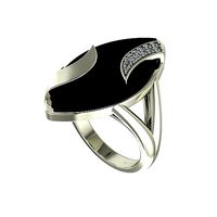 Onyx and diamond floral ring  | 3D