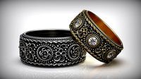 Baroque Patern Wedding Band Diamond Ring | 3D