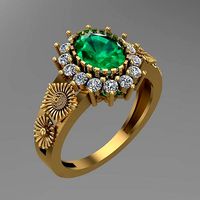Traditional Indian Ring with Emerald | 3D
