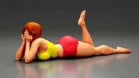 Happy Woman Lying on Floor | 3D
