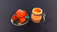 Lowpoly stylized fried chicken and beer pint mug asset