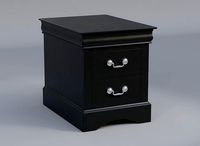 Antique Metal Handles 2-Drawer Wooden Black Nightstand