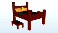 Carved medieval bed, with footstool