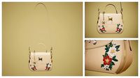 Flower Kaki handbag with flower embroidery