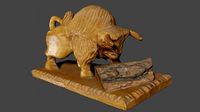 Wooden hand carved bull 3d print ready