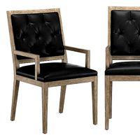 FRENCH CONTEMPORARY TUFTED SQUARE LEATHER DINING ARMCHAIR
