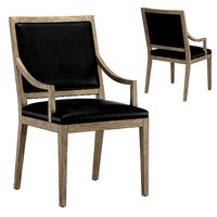 FRENCH CONTEMPORARY SQUARE LEATHER SLOPE DINING ARMCHAIR