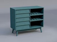 Mid Century Louvered Door Reversable Bottle Shelves Bar Cabinet