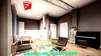 bachelor studio apartment scene sketchup - low poly