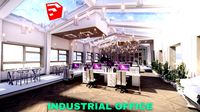industrial office on attic with skylights scene - sketchup