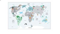Tapete Mapa Mundi Cinza e Branco Retangular Uauá Bab