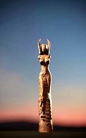 Wood Carved Woman with Horns