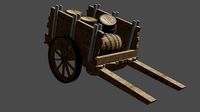 wooden cart with barrels Low-poly 3D model
