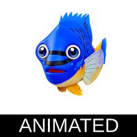 Blue Damsel Fish Cartoon Style Animated
