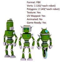 Set of Robots 3D Print Model - Game Ready