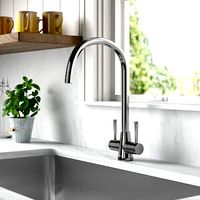 Brushed Steel Max Twin Lever Monobloc Tap
