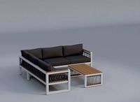 Teak Wood and White Piece Outdoor Sectional and Coffee Table Set