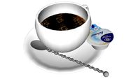 TAZA CON CAFE CUCHARA Y SOBRE DE AZUCAR