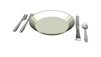 PLATO CON TENEDOR CUCHILLO Y CUCHARA PUESTA PARA MESA