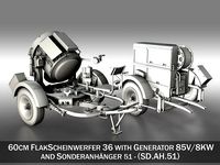 Flak Searchlight SW36 with Generator and Sh Ah 51 Trailer