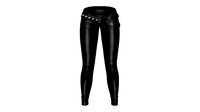 Black Rivets Decorated Belt Leather Pants