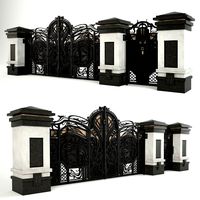 forged gates and door with pillars