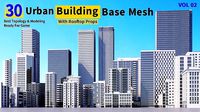 30 Urban Building Base Mesh - with Rooftop - Real Scale and size