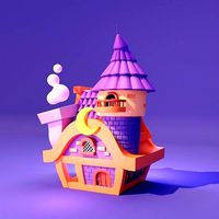 Cartoon Cute Witch or Wizard House Tower