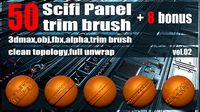 50 Scifi Panel Trim Brush   8 Bonus   3D Models    Alpha vol02