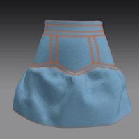 DENIM COLOR BLUE STITCH COLOR ORANGE DART RUFFLED SKIRT