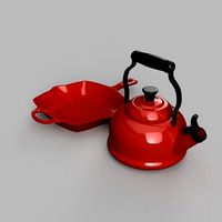 Le Creuset Square Skillet and Classic Demi Tea Kettle | 3D
