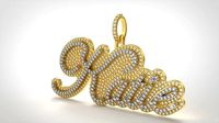 Model 724 Katie Name Plate Diamond Pendant | 3D