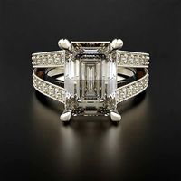 SPLIT SHANK EMERALD CUT DIAMOND RING | 3D