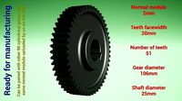 Cylindrical gear - paired - z51 m2 D106 d25 | 3D