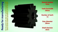 Cylindrical gear - paired - z12 m2 D28 d8 | 3D