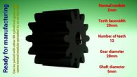 Cylindrical gear - paired - z12 m2 D28 d6 | 3D
