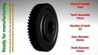 Cylindrical gear - paired - z54 m1 D56 d15 | 3D