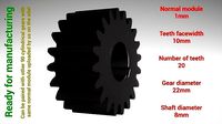 Cylindrical gear - paired - z20 m1 D22 d8 | 3D