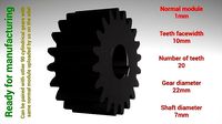 Cylindrical gear - paired - z20 m1 D22 d7 | 3D