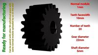 Cylindrical gear - paired - z20 m1 D22 d6 | 3D