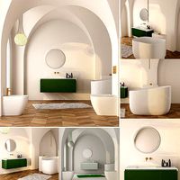 White Minimalist Bathroom Interir Scene