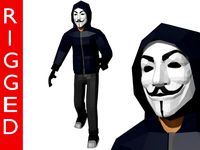 hacker anonymous low poly 3d rigged model low-poly