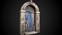 old wooden door with stone arch