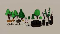 trees flowers rocks ruins low-poly