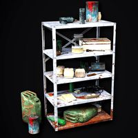 metal shelf collection with garbage - modular game ready props low-poly