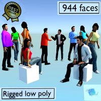 low poly crowd people rigged men woman man women character model collection