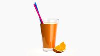 orange juice with straws and orange slice in a glass