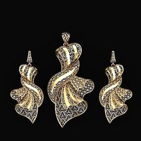 phenomenal lightweight turkey filigree pendant earring set  | 3D