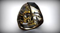 Half Skull Polygon Solid Blackened Ring | 3D