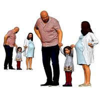 001138 family big skinhead man girl pregnant woman 3d print ready | 3D